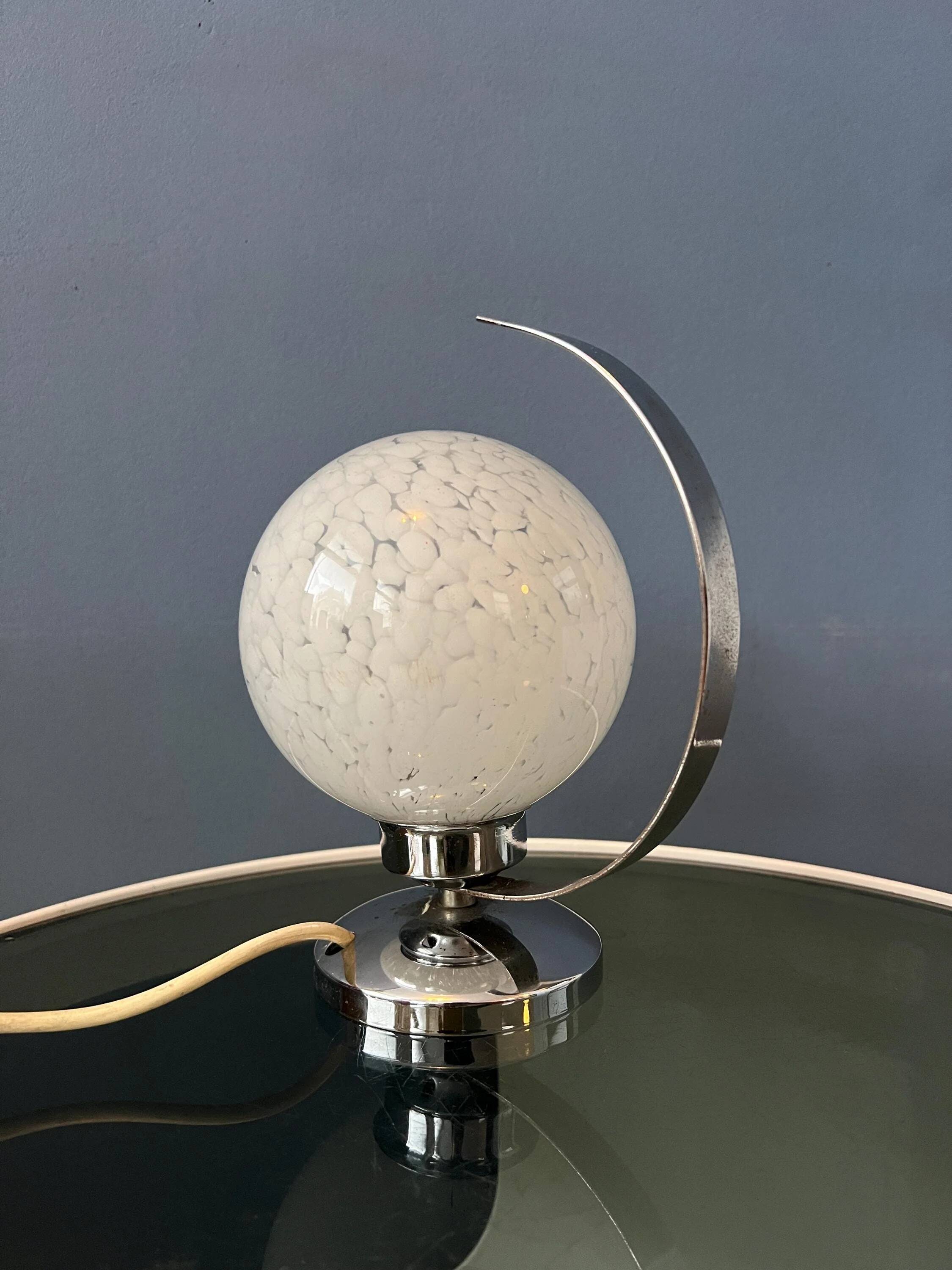 Vintage chrome table lamp with glass shade