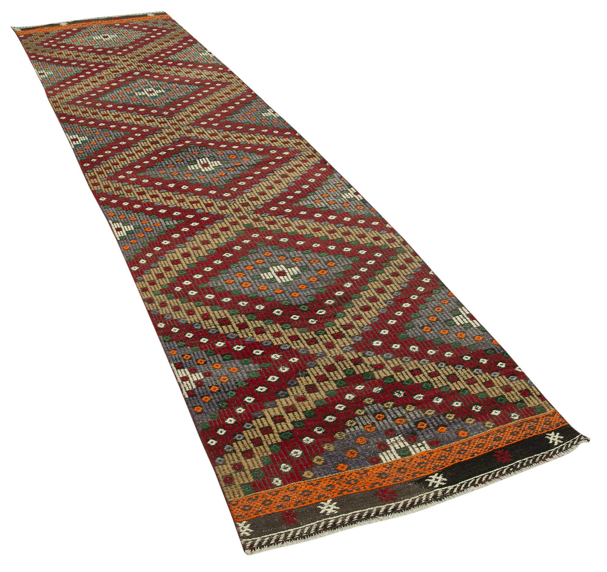 Turkish Handmade Vintage Anatolian Kilim 86 cm x 373 cm