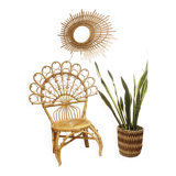 Vintage Peacock rattan armchair