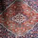 1940s vintage wool medallion rug, red and navy, 206 × 320 cm