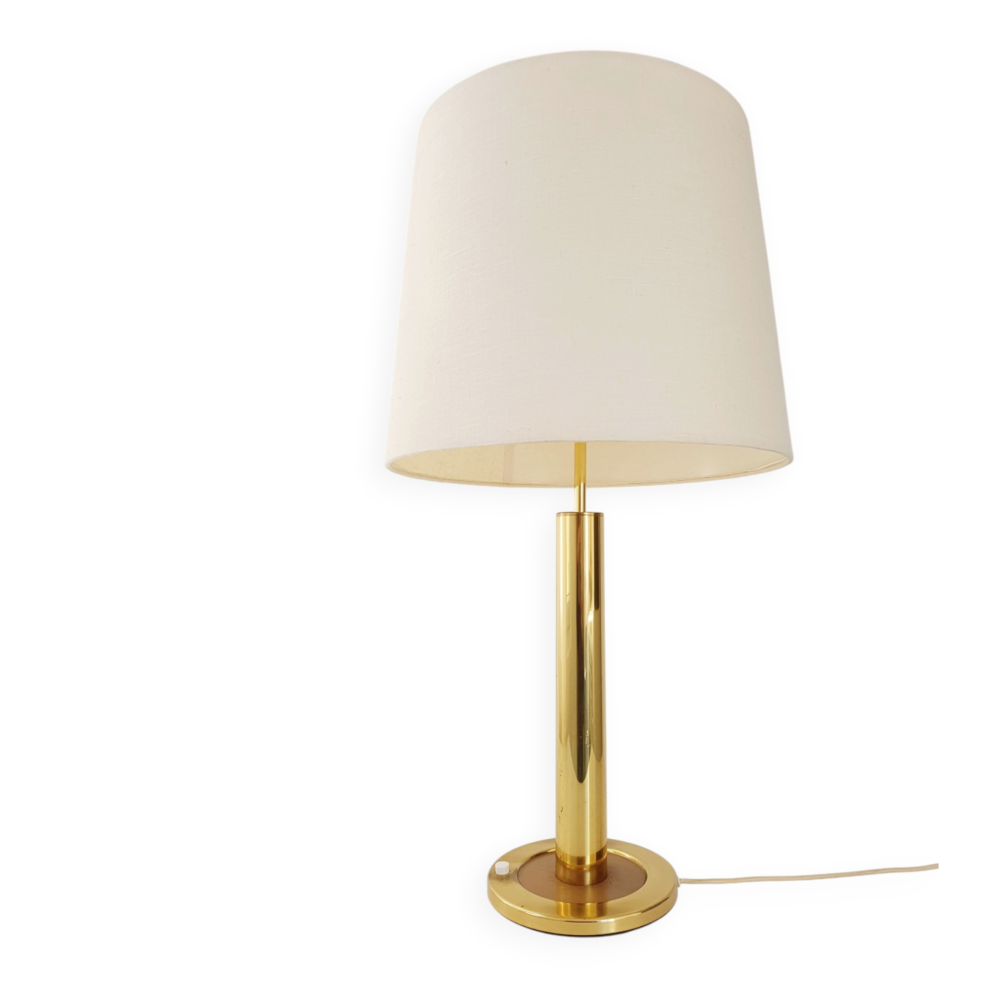 Chic living room lamp golden brass & faux leather 1970 adjustable height 70s 70'