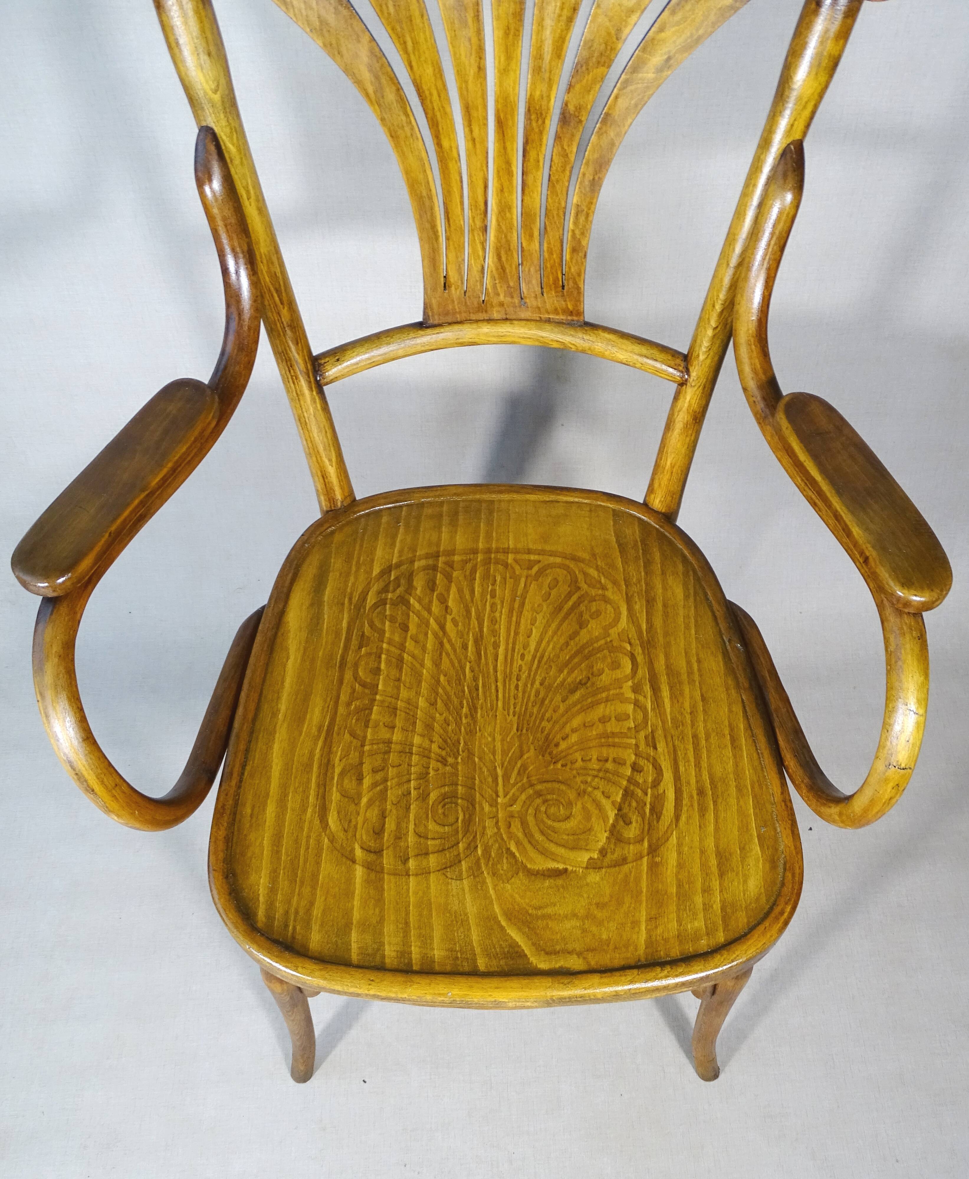 KOHN armchair N°196, circa 1905, bistro wood seat