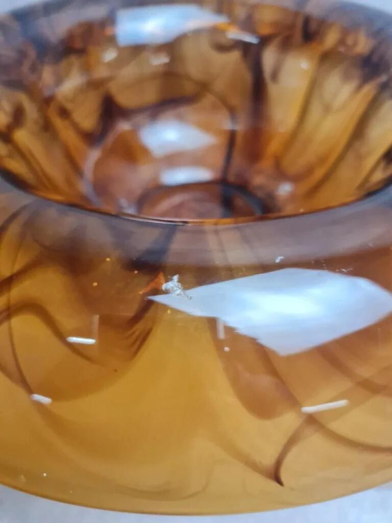 Art Deco Davidson "Cloud Glass" amber centrepiece bowl – vintage English flower holder