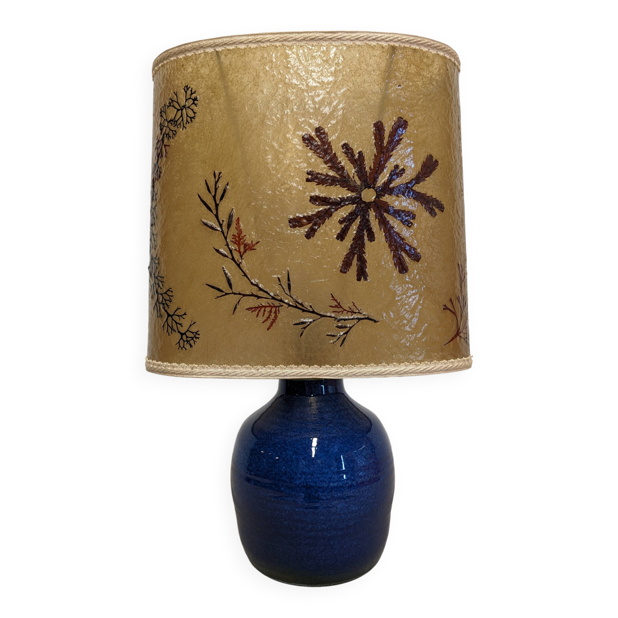 Lampe en grès émaillé bleu indigo et résine vers 1960