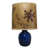 Lampe en grès émaillé bleu indigo et résine vers 1960