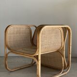 U-shaped armrest rattan armchair, grid canning
