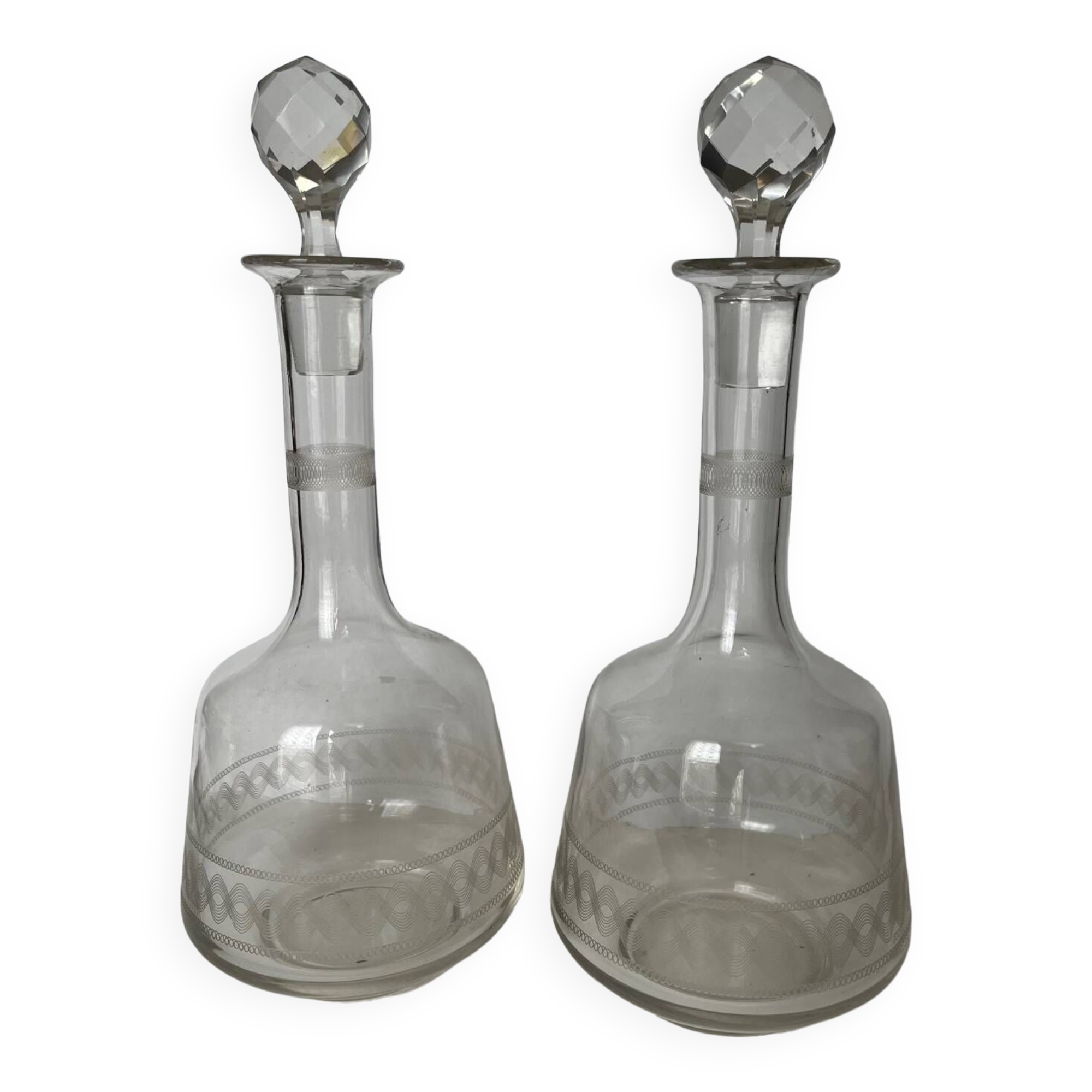 Pair of engraved crystal decanters