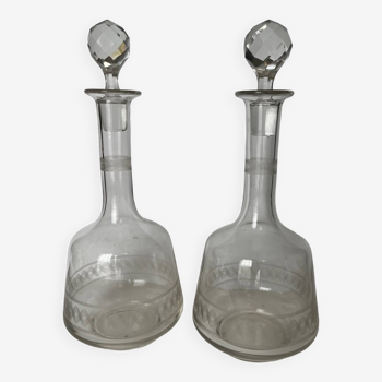 Pair of engraved crystal decanters