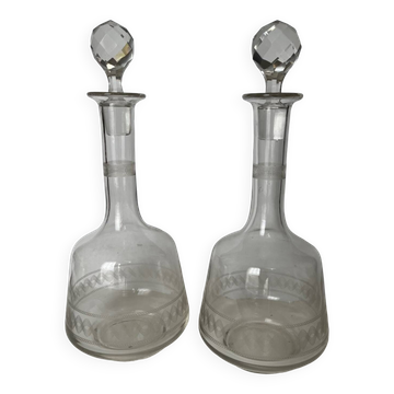 Pair of engraved crystal decanters