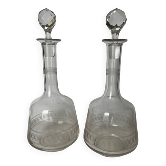 Pair of engraved crystal decanters