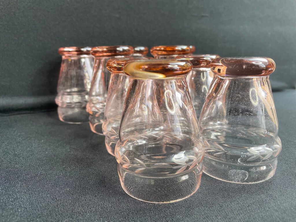 Service for 4 people - Art Deco - Glass or 1/2 pink crystal blown and cut