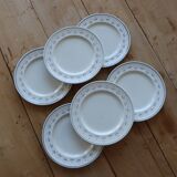 6 vintage dessert plates stamped Longchamp with floral border