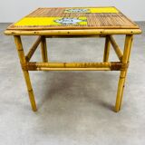 Table basse Roger Capron en céramique et rotin, modèle aux poissons