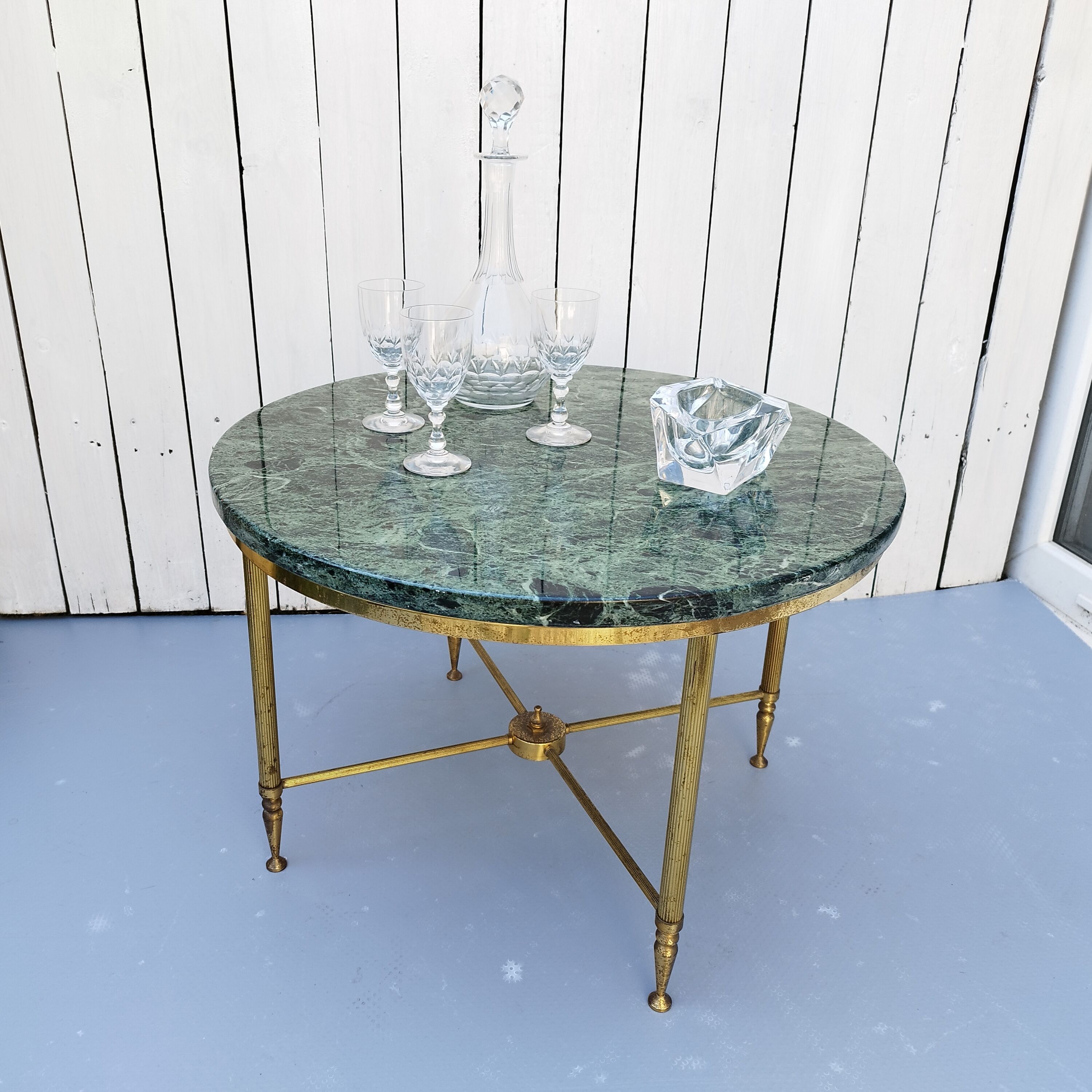 Table néoclassique marbre vert vintage