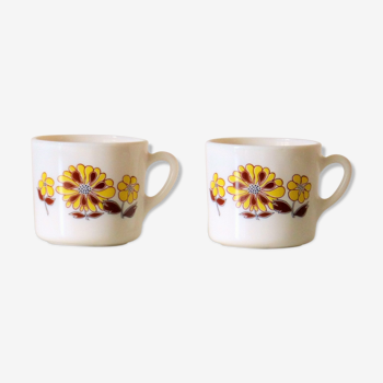 Deux tasses Sovirel France, pyrex décor de fleurs vintage 70's