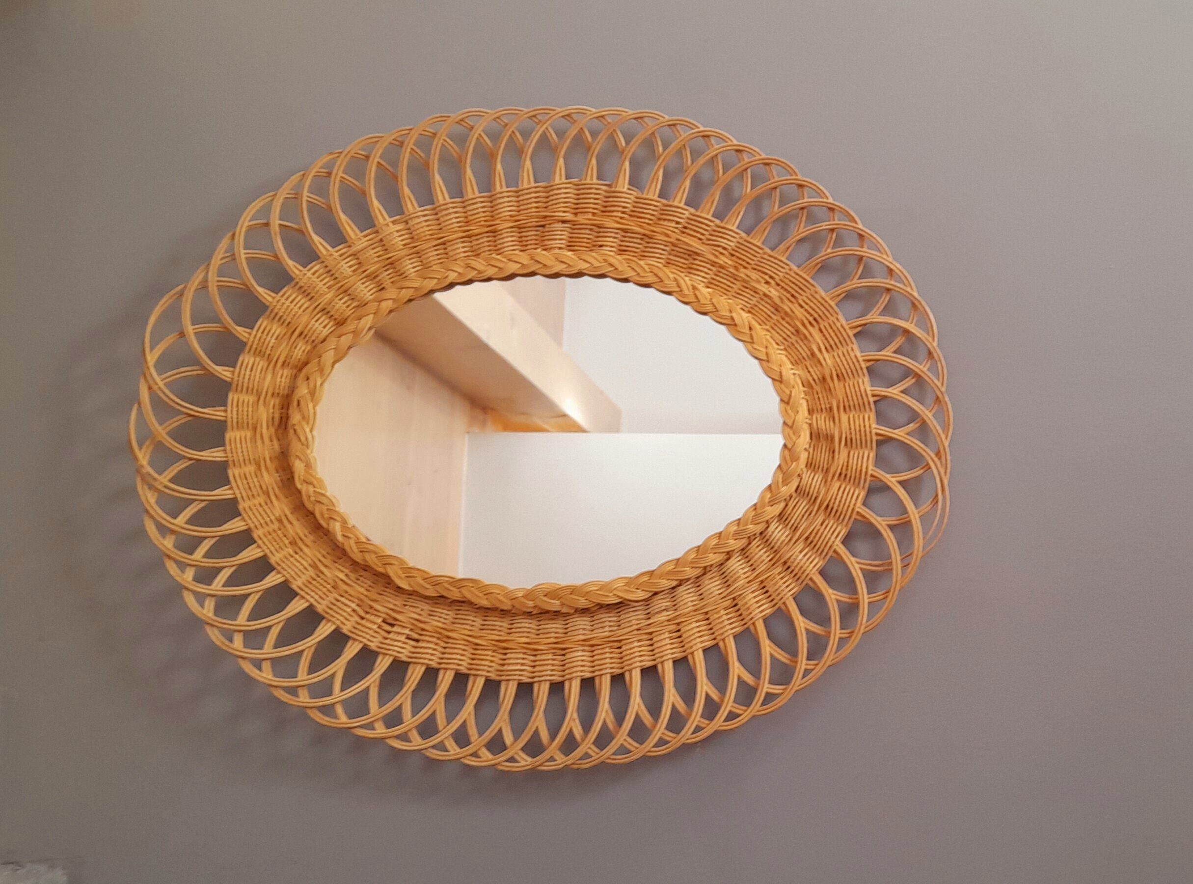 Miroir en rotin tréssé 1960