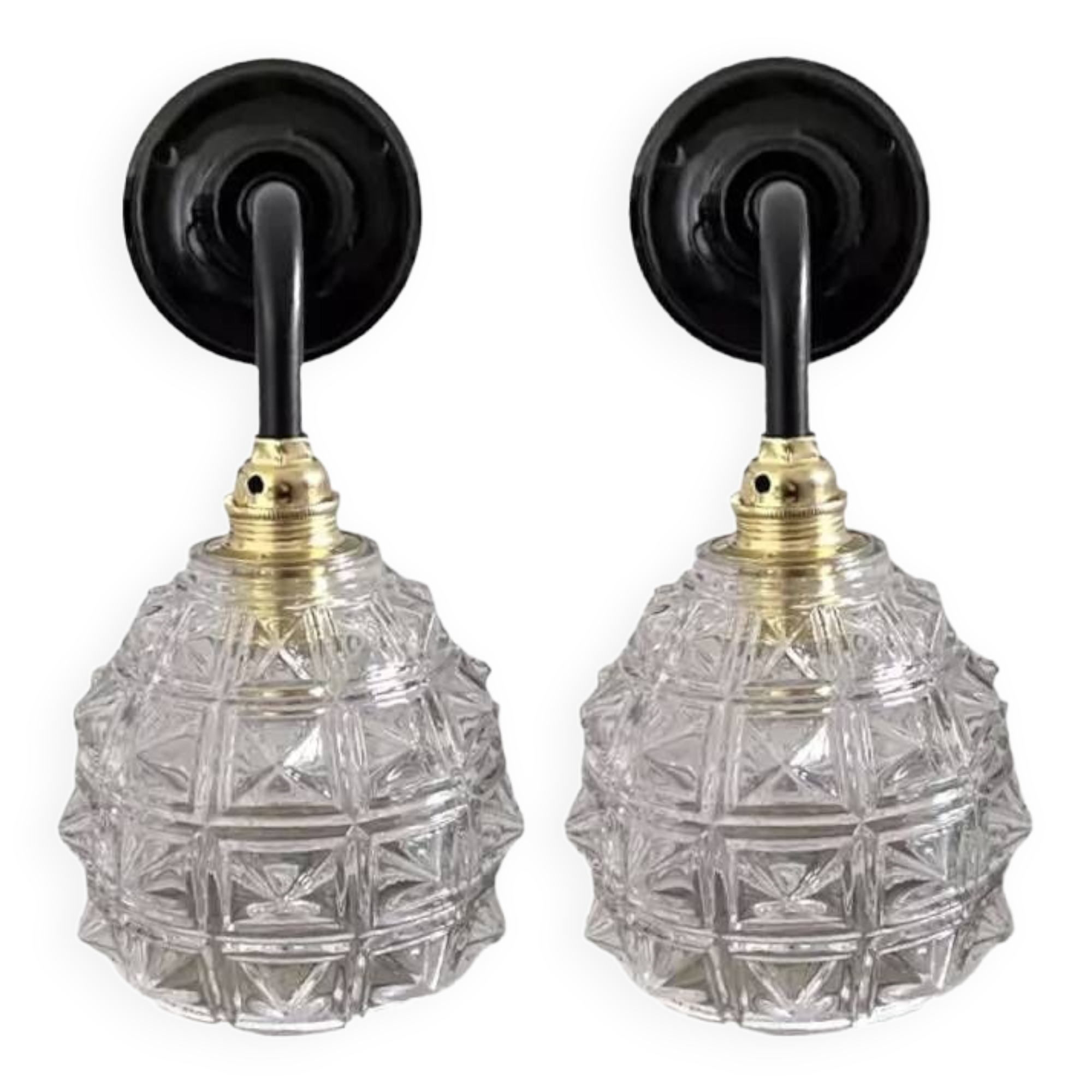 Paire d’appliques vintage en verre ciselé