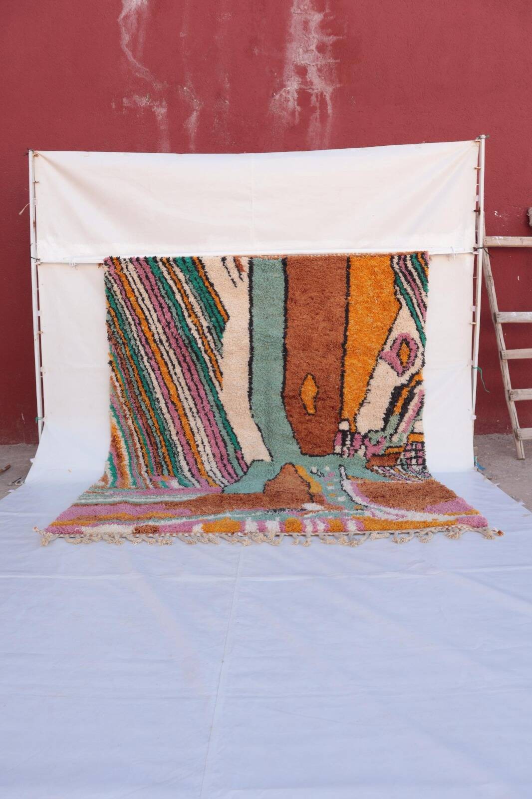 Abstract and Colourful Beni Ouarain Rug, Handmade in Wool, 300x200cm