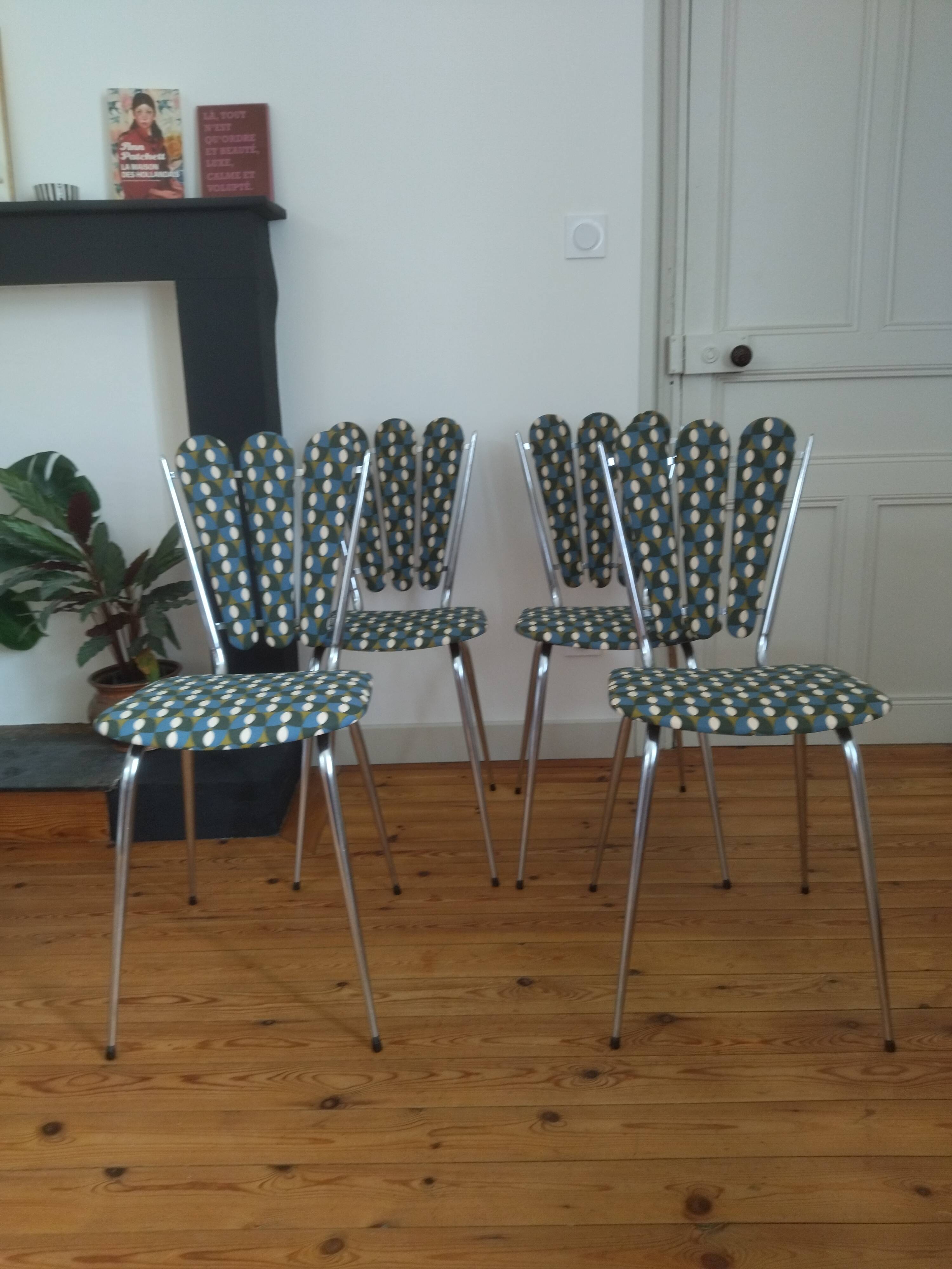 Set of reupholstered "petal" chairs