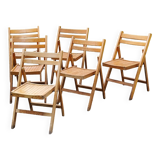 Set of 6 folding chairs in solid beech from the 70s