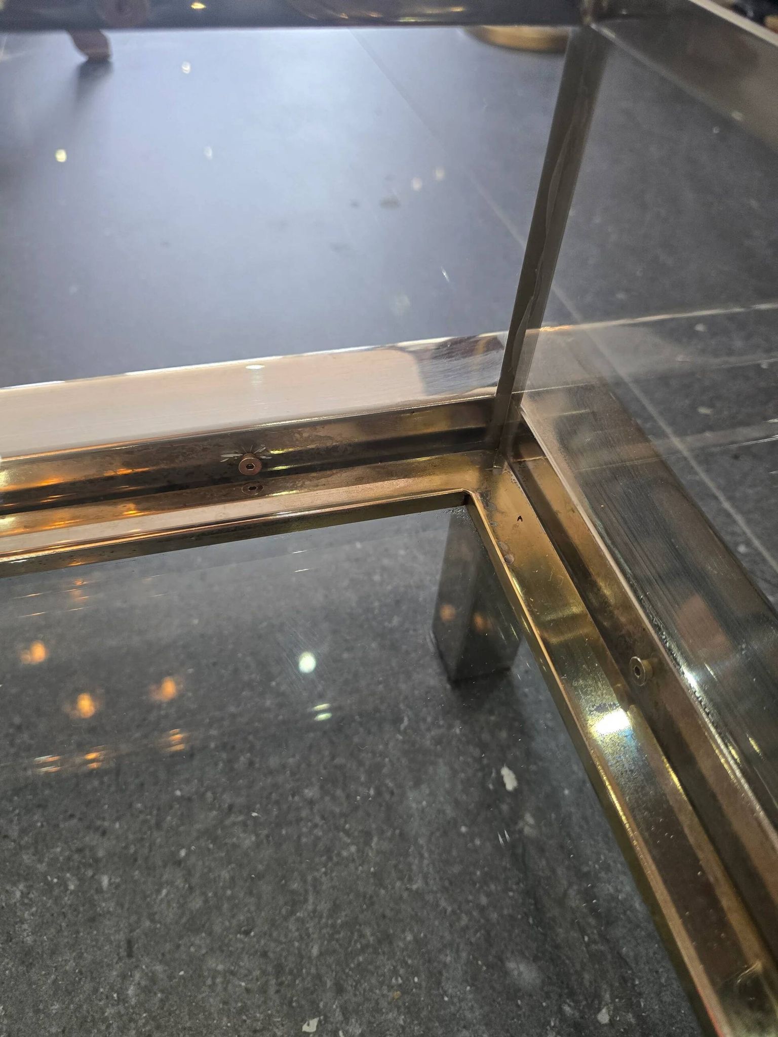 Sliding top coffee table – 70s design – chrome & glass – 108 cm