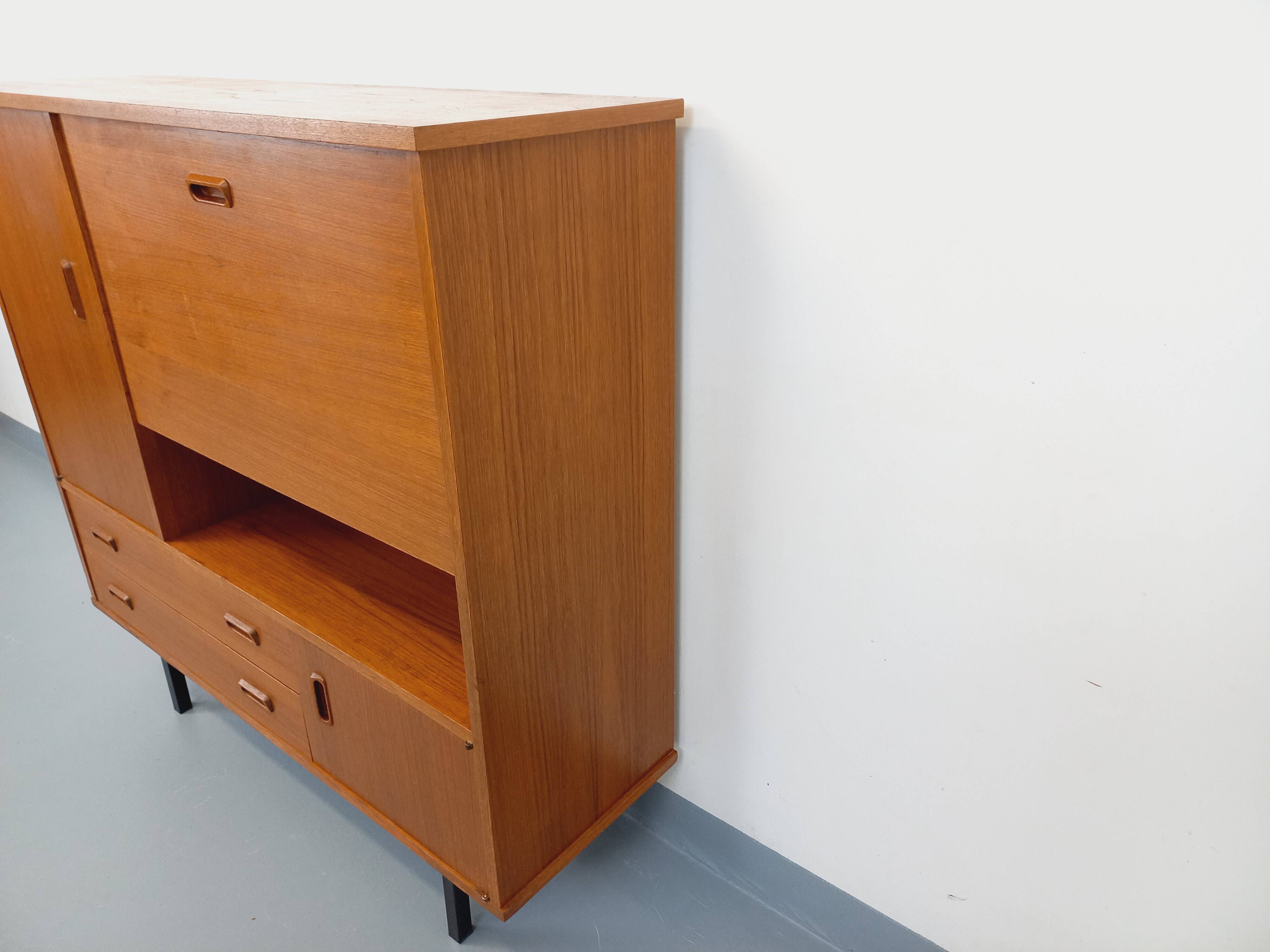 Vintage Scandinavian style secretary bookshelf storage furniture.