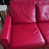 Custom-made 3-seater red fine leather sofa