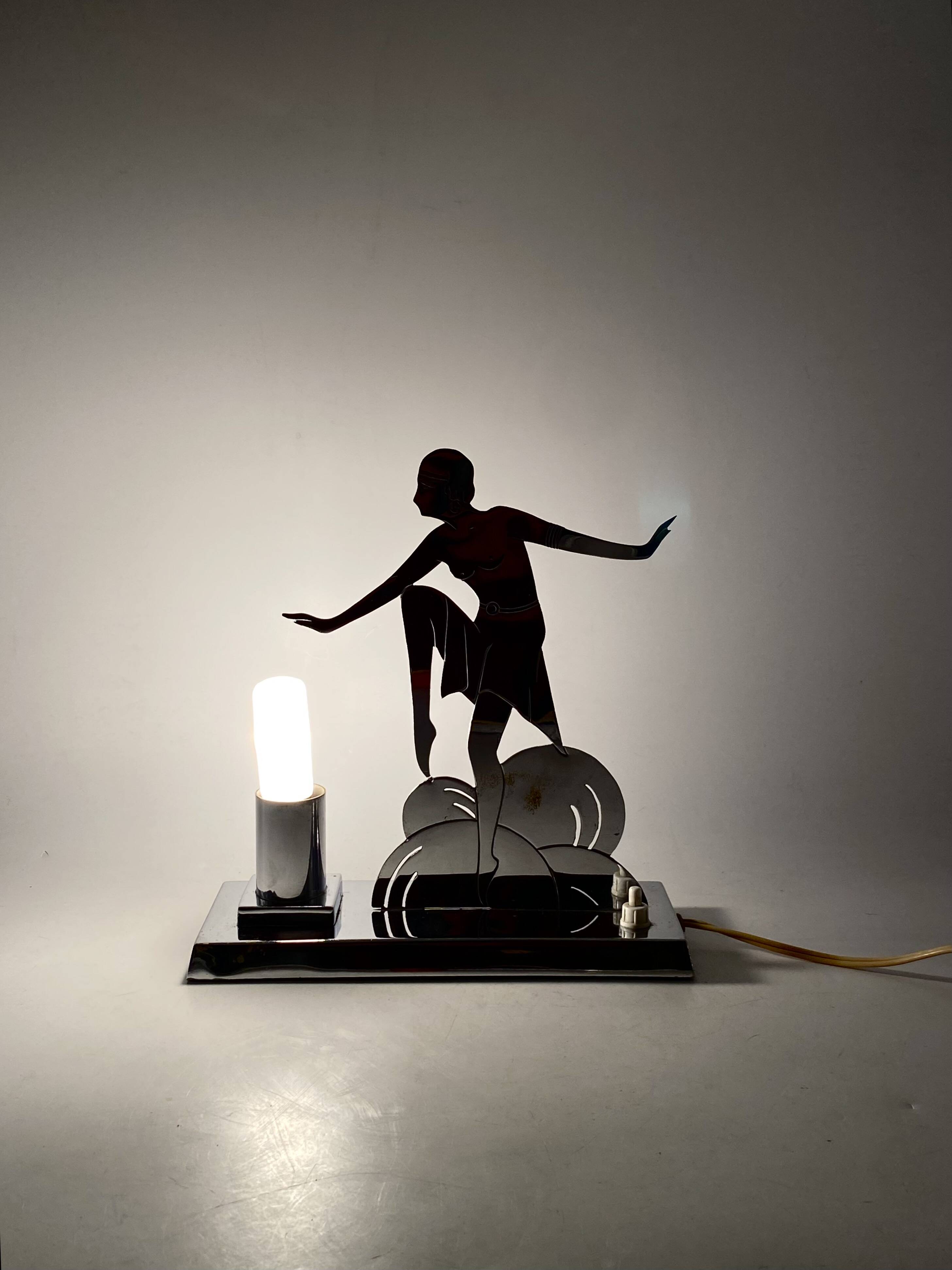 Art Déco Charleston Dancer cubist Table Lamp, LW Paris France, circa 1930