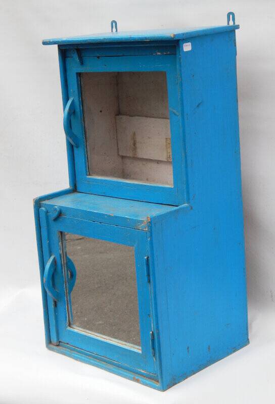 Indian blue window glass and mirror vintage old teak wood