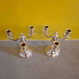 Set Of Silver Plated 3 Light Candlesticks, 2nd Half 20th Century