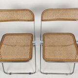 2 Plia folding chairs with woven wicker Giancarlo Piretti for Castelli, 1967