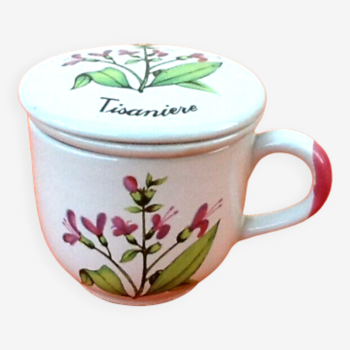 Herbal Mug (3 pieces) Ceramic with floral decoration Mug / Filter / Lid