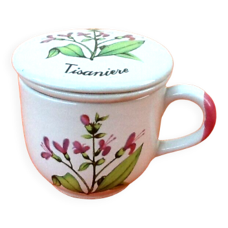 Herbal Mug (3 pieces) Ceramic with floral decoration Mug / Filter / Lid