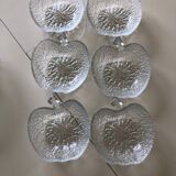 Saladier et 6 ramequins pomme en verre cisele Vintage