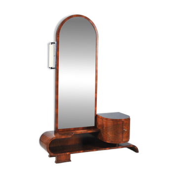 Miroir de coiffeuse Art Déco tchèque en noyer, années 1930