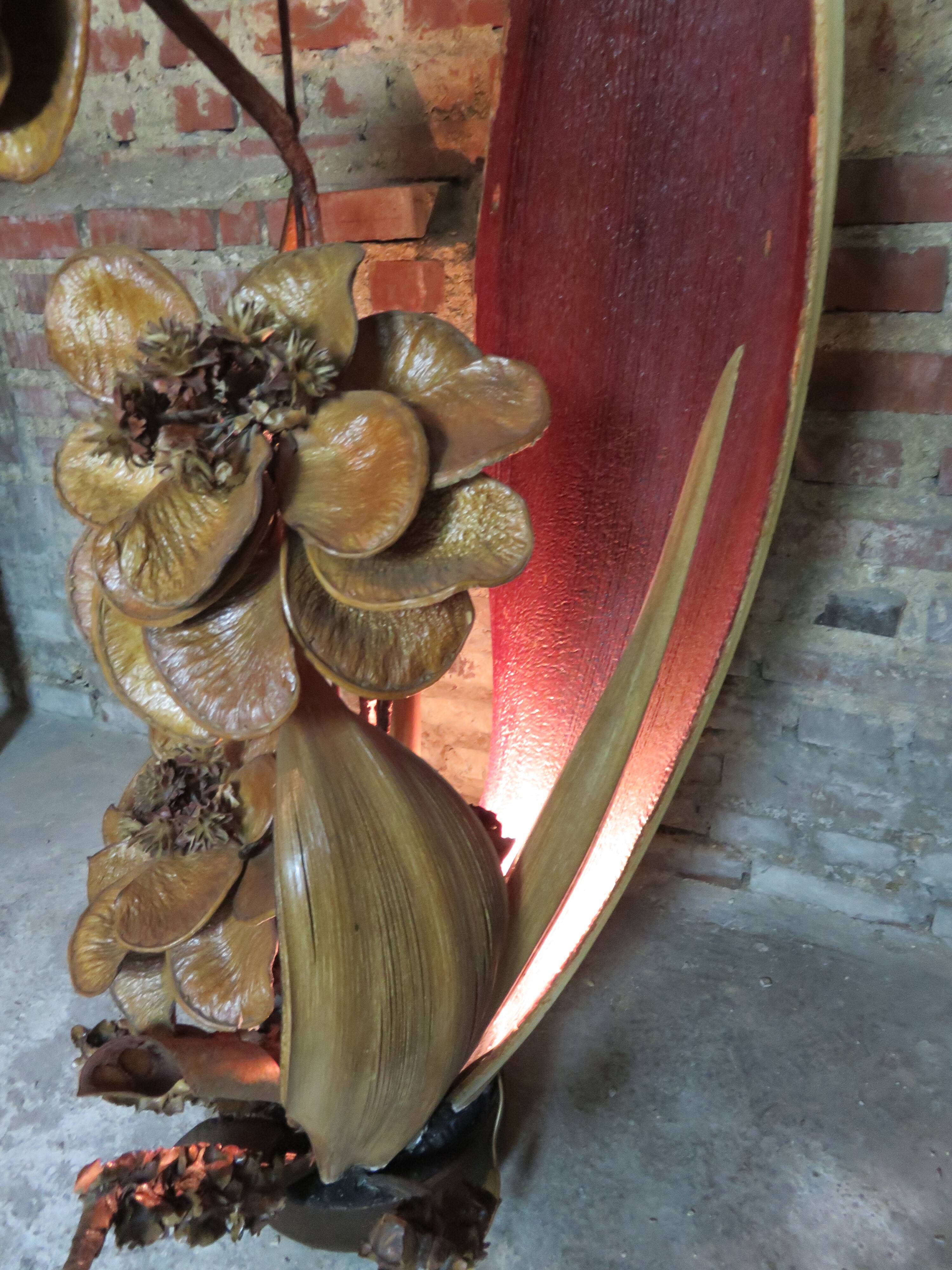 Lamp vintage leaves and flowers of dried banana 70's