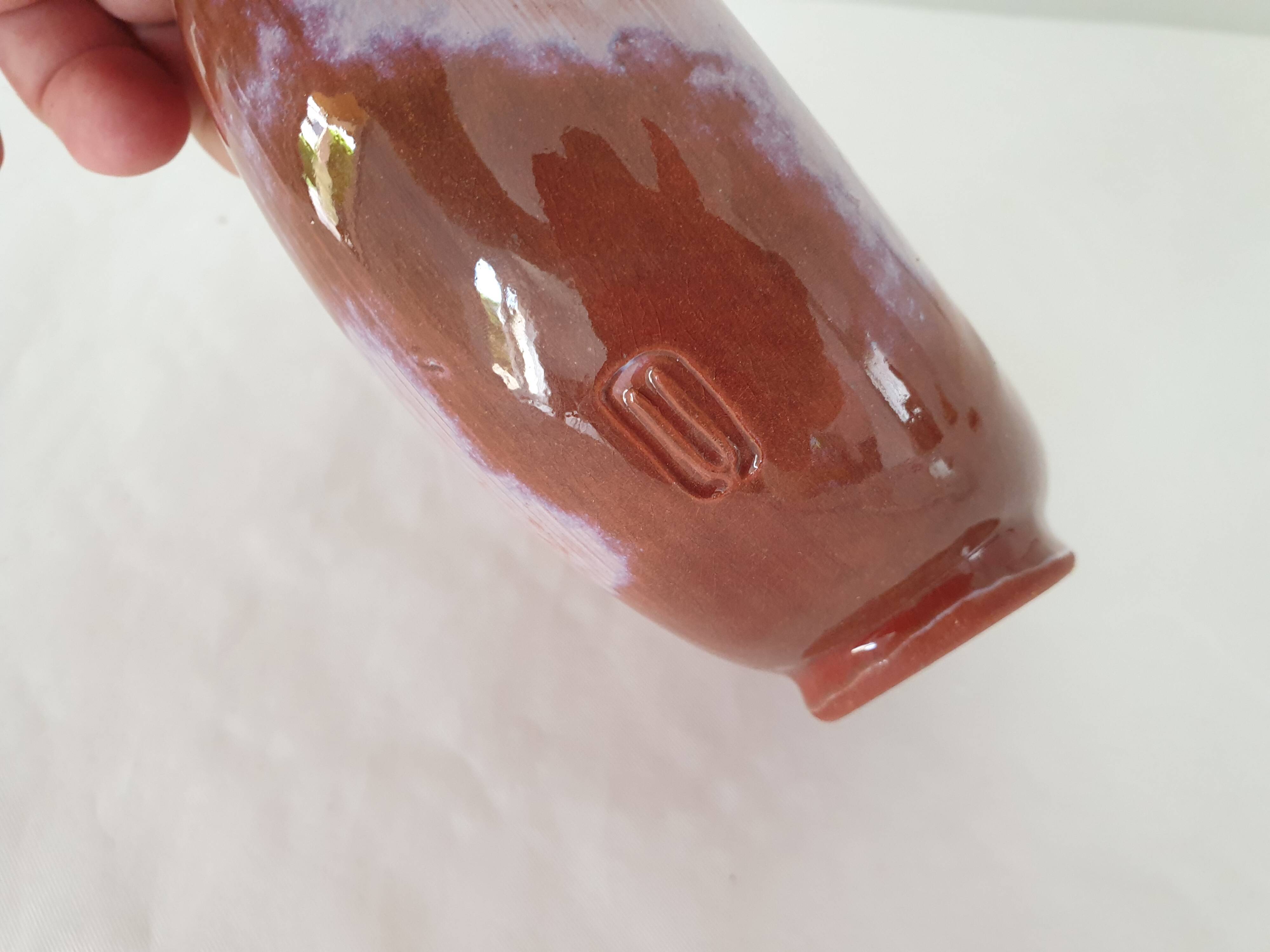 Modern shape ceramic soliflore vase Signed JCB + Symbol print