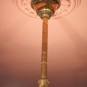 art deco suspension, 6-light Ezan glass globe chandelier, art deco bronze chandelier
