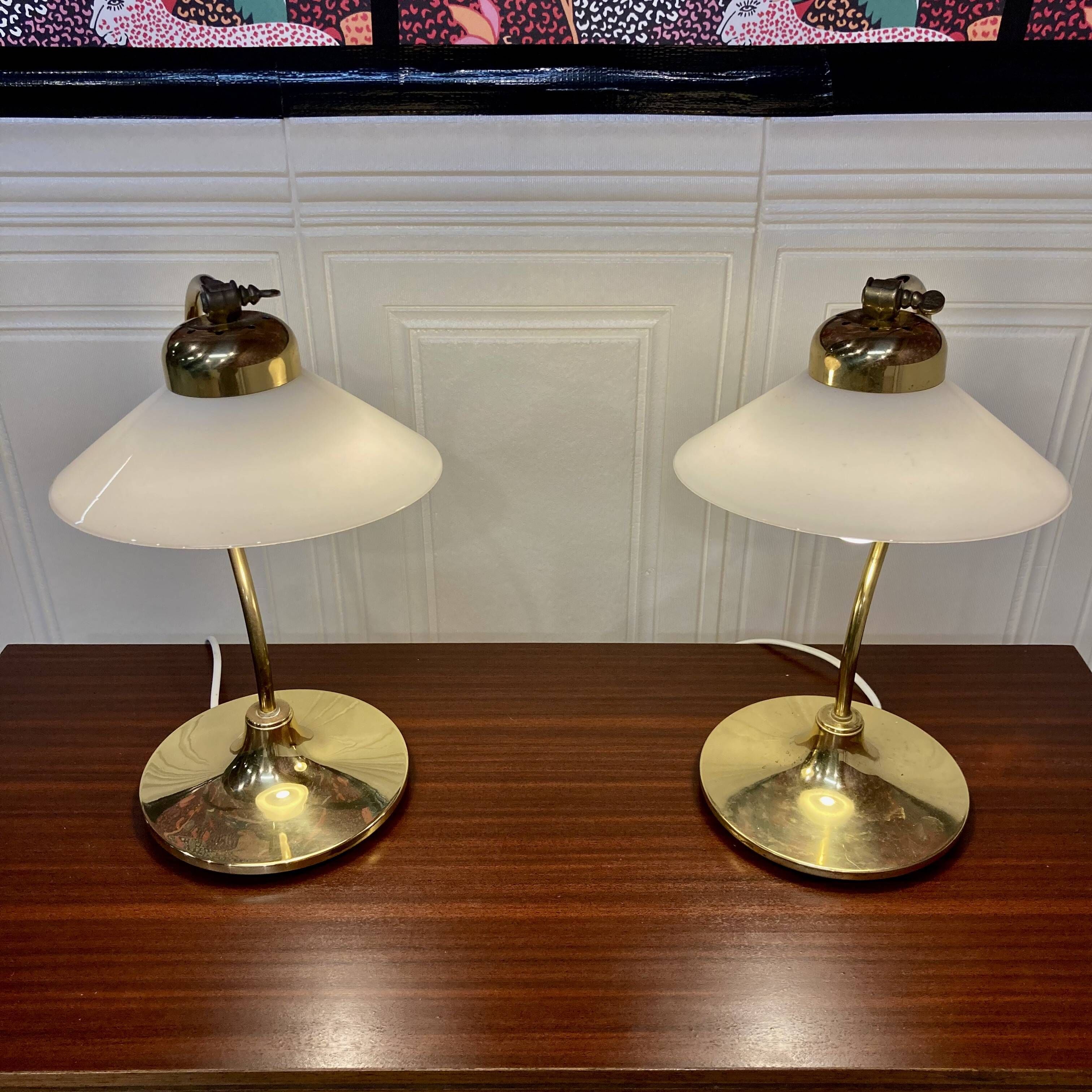 Paire de lampes verre et métal Design scandinave 1960.