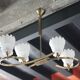 Vintage brass suspension with thick milk glass globe, brass chandelier.