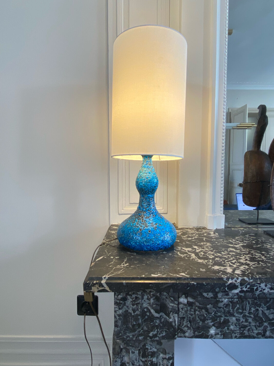 Lampe vintage en céramique bleue style année 70  trés décorative