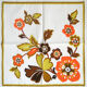 6 cotton napkins, orange and brown flower patterns on a white background - vintage 70s