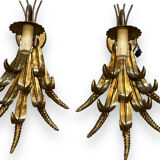 Pair of gilded metal wheat cob sonces