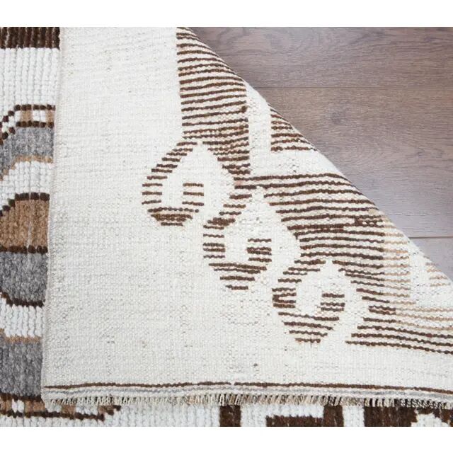 Vintage Turkish Oushak Handmade Wool Cotton White Runner 90x350