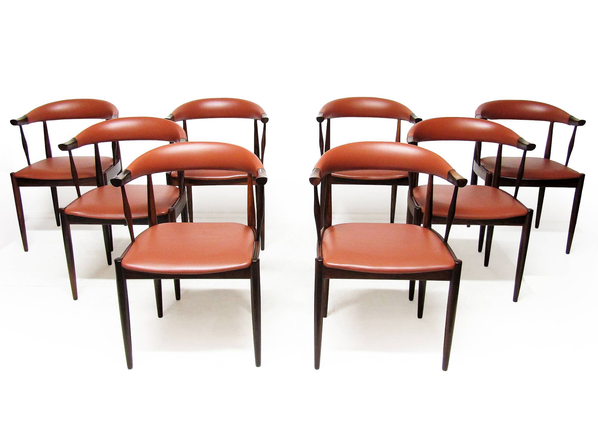 Eight Danish Cow Horn "Model 12" Chairs in Rosewood by Johannes Andersen