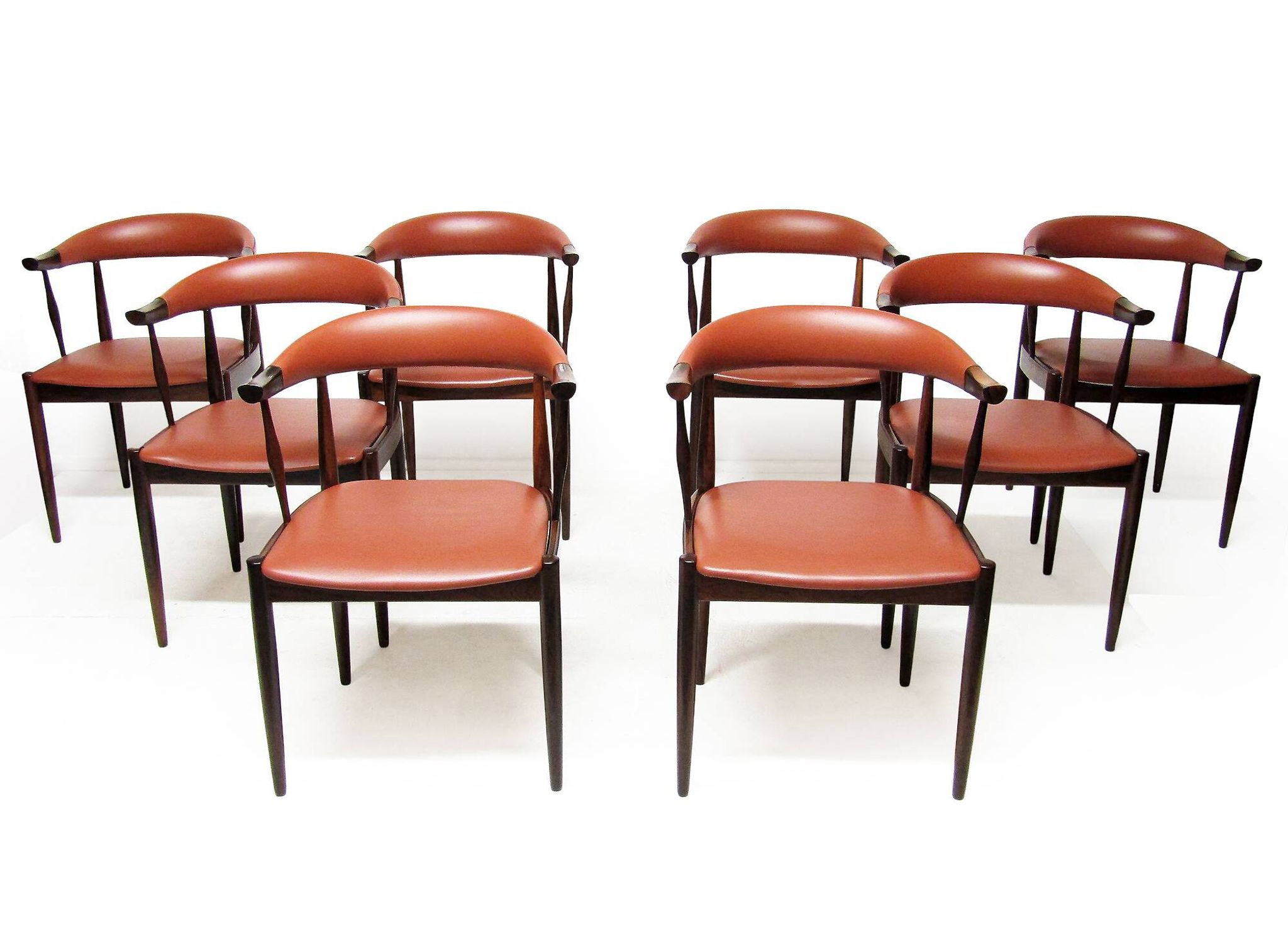 Eight Danish Cow Horn "Model 12" Chairs in Rosewood by Johannes Andersen