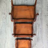 Set of 3 nesting tables - Louis XV style - cherry wood - parquet pattern marquetry decor (parquetry)