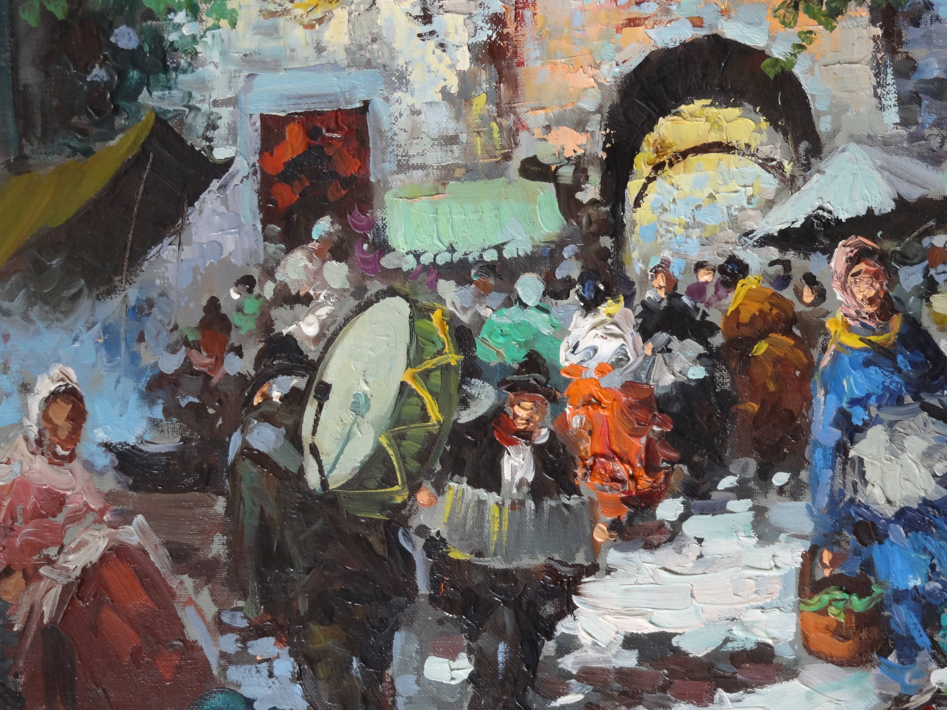 Neapolitan market scene, Oil on canvas 81 x 61 by Giovanni GUIDOTTI
