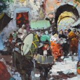Neapolitan market scene, Oil on canvas 81 x 61 by Giovanni GUIDOTTI