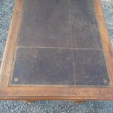 Old flat desk with brown leather top